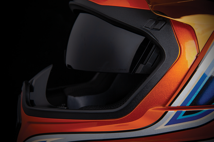 Blue ICON Airflite™ helmet in Medium size with El Centro design, featuring aerodynamic shape and detailed graphics.