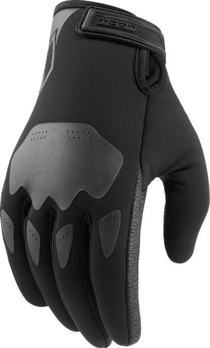 Bill's Exhausts ICON Hooligan™ insulated gloves in black, small size, showing the textured exterior and snug fit for cold weather.