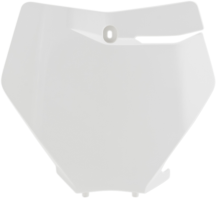 Acerbis front number plate in white for bikes, featuring sleek body design and the Acerbis logo, mounted on motorcycle.