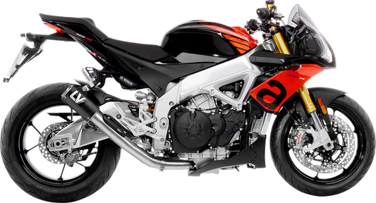 Leovince LV Corsa carbon fiber motorcycle muffler for Aprilia RSV4 1100 2021-2024, showcasing sleek design and exhaust outlet.
