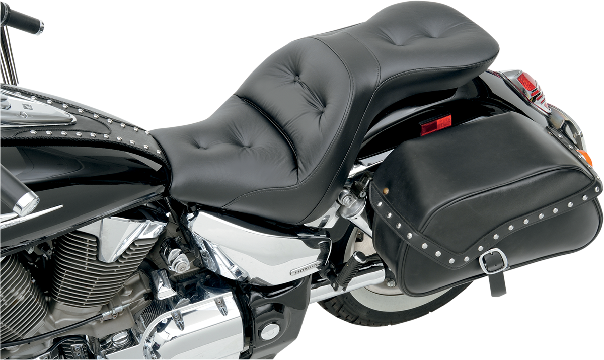 Bill's Exhausts SADDLEMEN Explorer Road Sofa Seat for VTX1300C motorcycle, black seat with textured surface and ergonomic design.