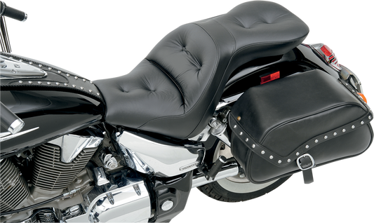 Bill's Exhausts SADDLEMEN Explorer Road Sofa Seat for VTX1300C motorcycle, black seat with textured surface and ergonomic design.