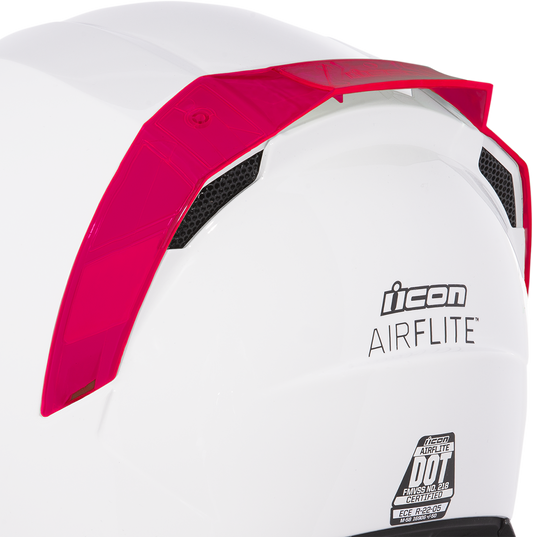 Bill's Exhausts ICON Airflite rear spoiler in Dayglo Red for helmets, showing the vibrant, aerodynamic helmet accessory.