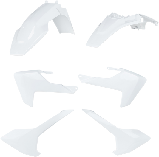 A white ACERBIS standard replacement body kit for motorcycles, designed for a seamless fit and enhanced appearance.
