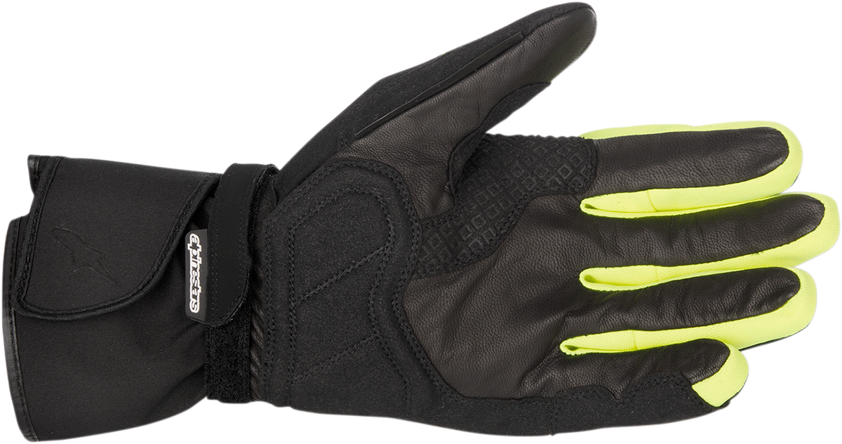 Alpinestars Valparaiso Drystar gloves in black and yellow, 3XL size, showing protective design and textured wrist closure.