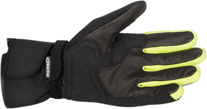 Alpinestars Valparaiso Drystar gloves in black and yellow, 3XL size, showing protective design and textured wrist closure.