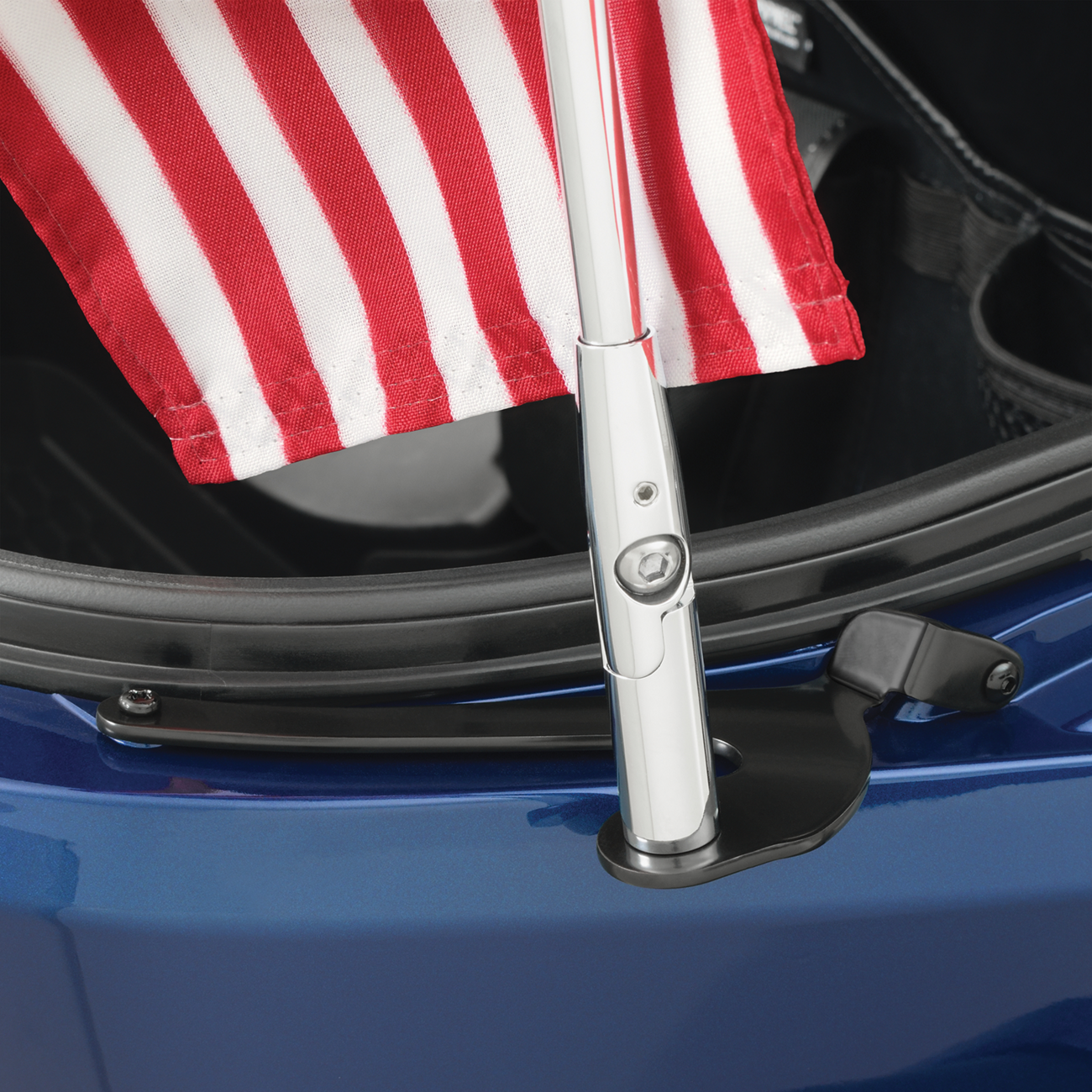 Bill's Exhausts SHOW CHROME Folding Flag Pole for engine, right side, with chrome finish and adjustable design.