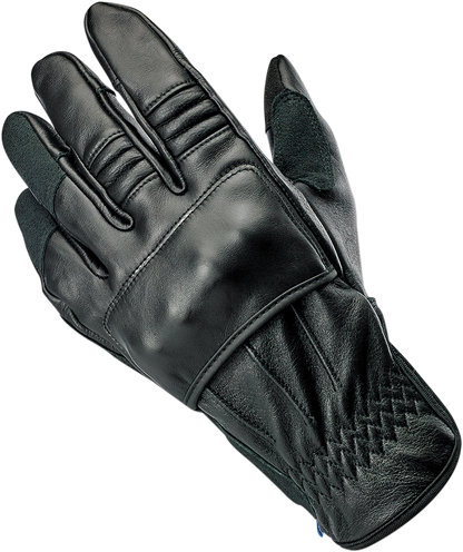 Black BILTWELL Belden gloves in XL size, featuring durable leather construction and reinforced stitching for motorcycle riding.