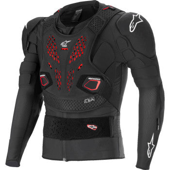Alpinestars Bionic Pro v3 Plasma chest protector in black, red, white, large size, designed for motorcycle safety and impact protection.