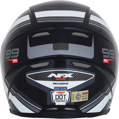 AFX FX-99 helmet in black and white with recurve design, XL size, featuring a sleek, aerodynamic helmet for motorcycling safety.