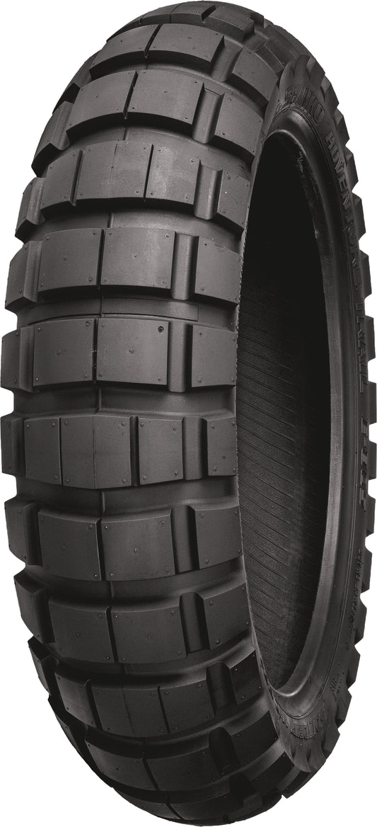 SHINKO 805 dual sport rear tire 140/80-17 with off-road and on-road tread pattern, suitable for versatile motorcycle riding.
