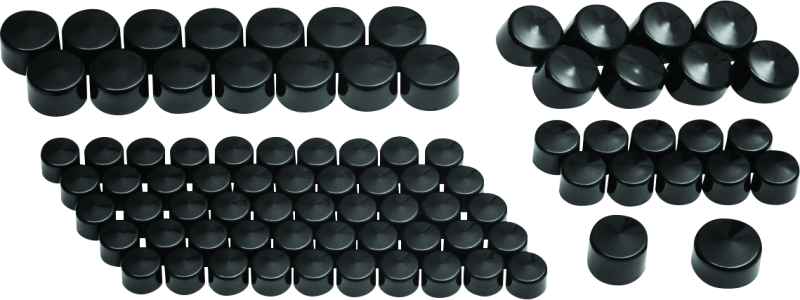 Kuryakyn Kool Kaps engine cover kit in gloss black for Twin Cam and Evolution motors, featuring sleek, durable metal covers.