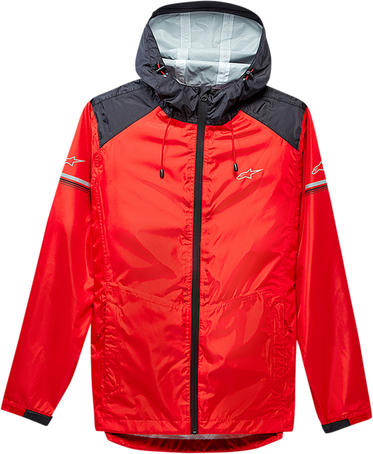 Red Alpinestars Resist II rain jacket, large size, lightweight waterproof jacket with hood, designed for outdoor protection.