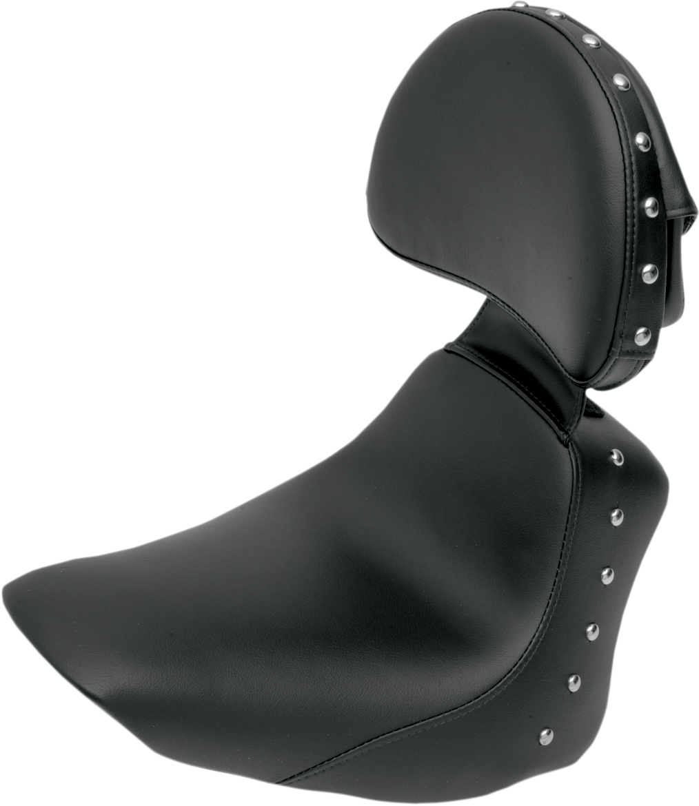 SADDLEMEN Heels Down Solo Seat - With Backrest - Studded - Black - FLSTC 806-15-0031 - Howling Moto