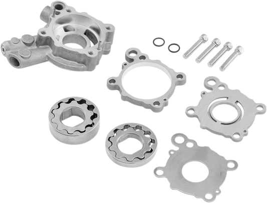 DRAG SPECIALTIES high-volume/high-pressure oil pump for Twin Cam engines, shown in a close-up view.