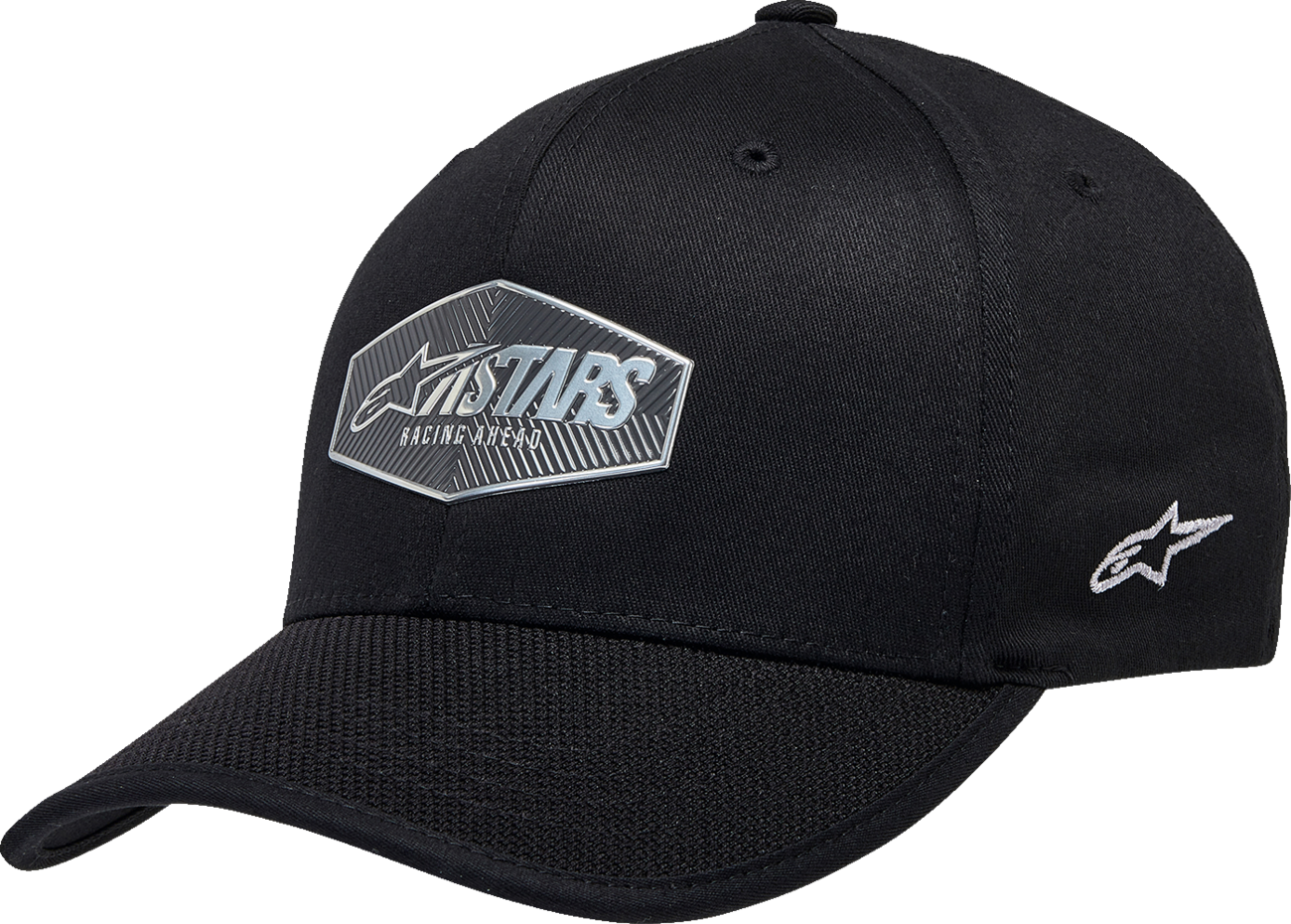 Black Alpinstars emblem hat in large/XL size, featuring embroidered logo, casual design, and adjustable strap.