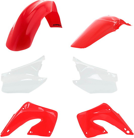 Acerbis OEM 2001 body kit replacement parts for motorcycle, including fenders and panels, displayed on a white background.