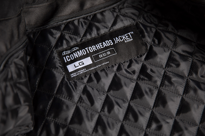 Black ICON Motorhead3™ jacket in medium size, featuring a sleek design and durable material, by Bill's Exhausts.