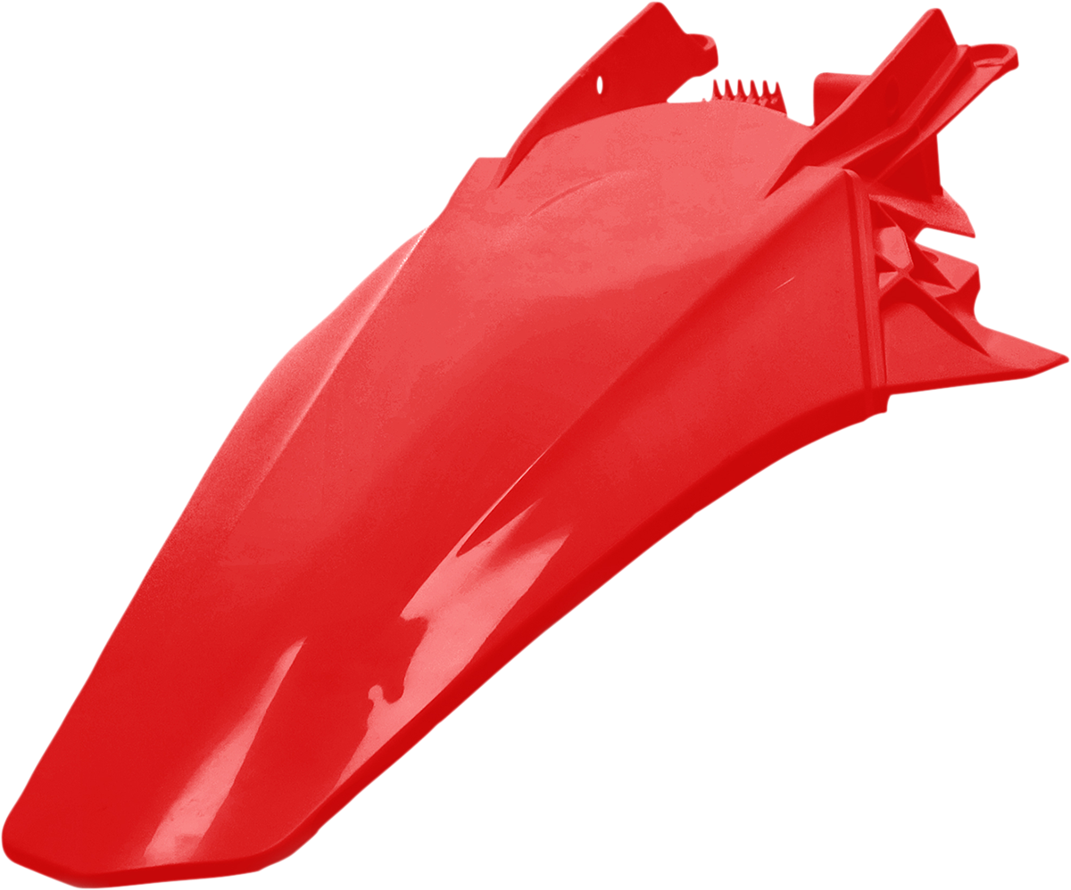 Red Acerbis rear fender for motorcycle, body part with mounting details, designed for durability and style.