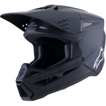 Alpinestars SM3 motorcycle helmet in matte black, solid design, size 2XL, featuring aerodynamic shape and ventilation vents.