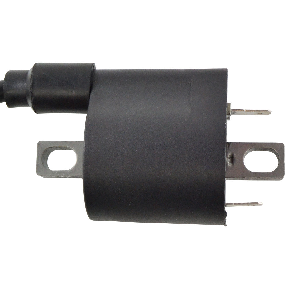 RM STATOR external ignition coil with spark plug cap, part RM06049, for motorcycle ignition systems.