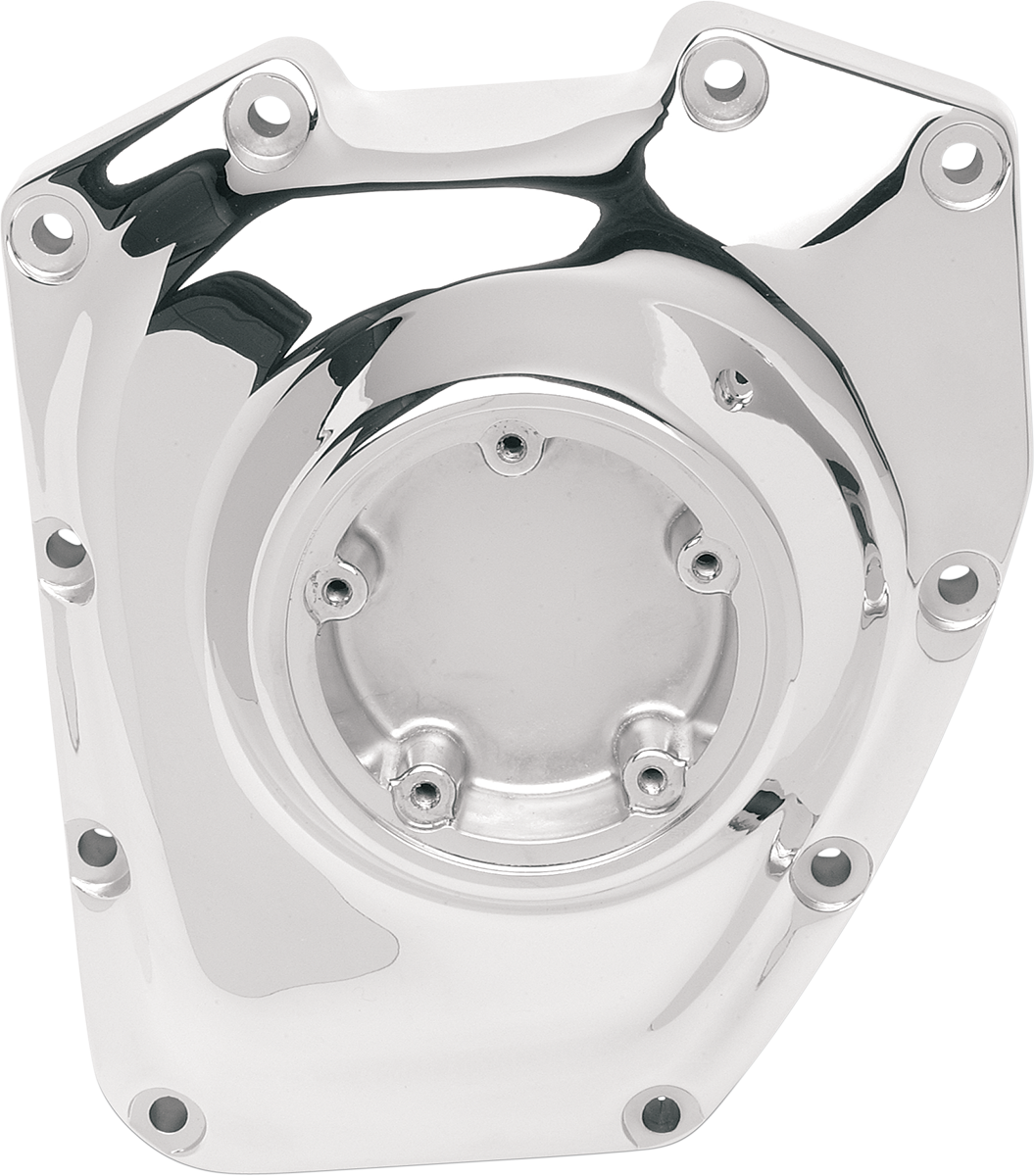 Chrome cam cover for Twin Cam Harley-Davidson motorcycles by DRAG SPECIALTIES, with polished finish and detailed design.