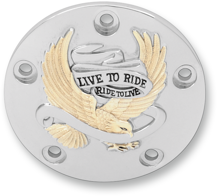 Chrome, gold, and black DRAG SPECIALTIES points cover for motorcycle ignition, with a sleek metallic finish.