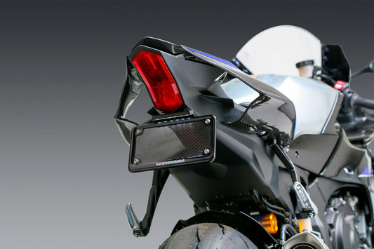 YOSHIMURA V2 Fender Eliminator Kit for Yamaha motorcycle, showing sleek black mount and license plate holder assembly.