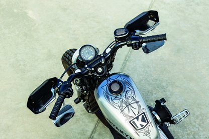Kuryakyn Dillinger grips with dual cables in satin black finish, designed for motorcycle handlebar control.