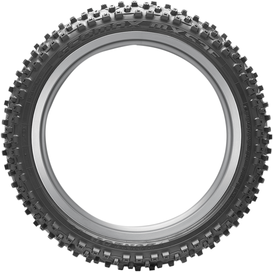 Dunlop Geomax MX53 front motorcycle tire in 60/100-14 size, designed for intermediate-hard terrain with rugged tread pattern.