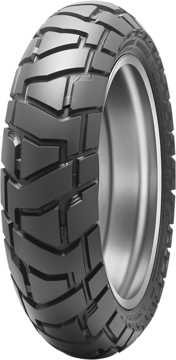 Dunlop Trailmax Mission rear off-road motorcycle tire, 140/80B18 70T, with rugged tread suitable for adventure riding.