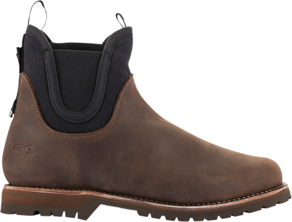 Alpinestars Turnstone motorcycle boots in black and brown, US 11.5, featuring sturdy design and protective ankle support.