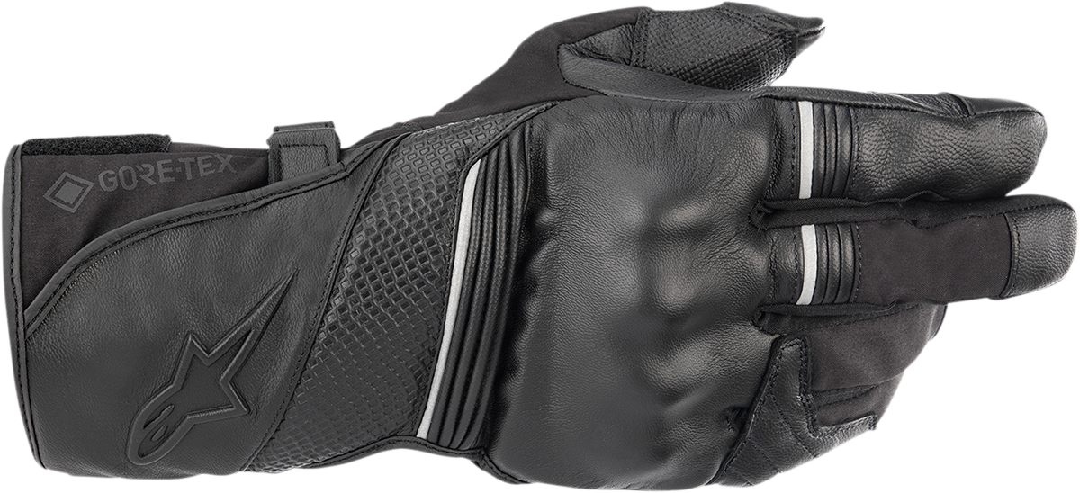 Black ALPINESTARS WR-1 V2 Gore-Tex gloves for motorcycle riding, small size, shown with textured fabric and reinforced fingertips.