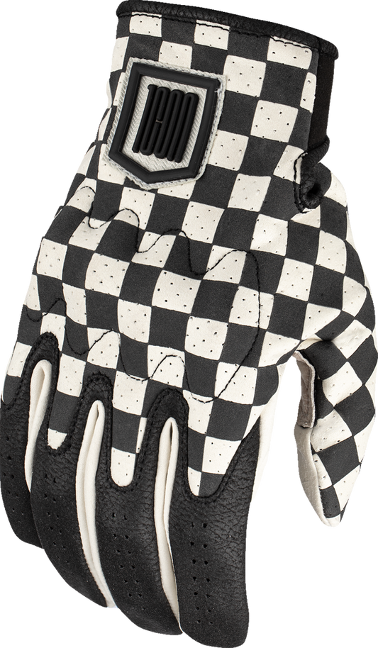 Bill's Exhausts ICON Airform Slabtown™ Checker Gloves in 2XL, showing black and white checkered fabric and elastic wrist cuffs.