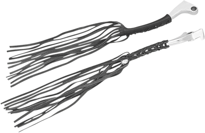 Show Chrome Leather Lever Laces for engine components by Bill's Exhausts, featuring detailed leather and chrome finishing.