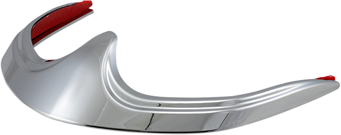 Chrome front fender tip accent for engine from Bill's Exhausts, designed to enhance motorcycle appearance with a polished chrome finish.