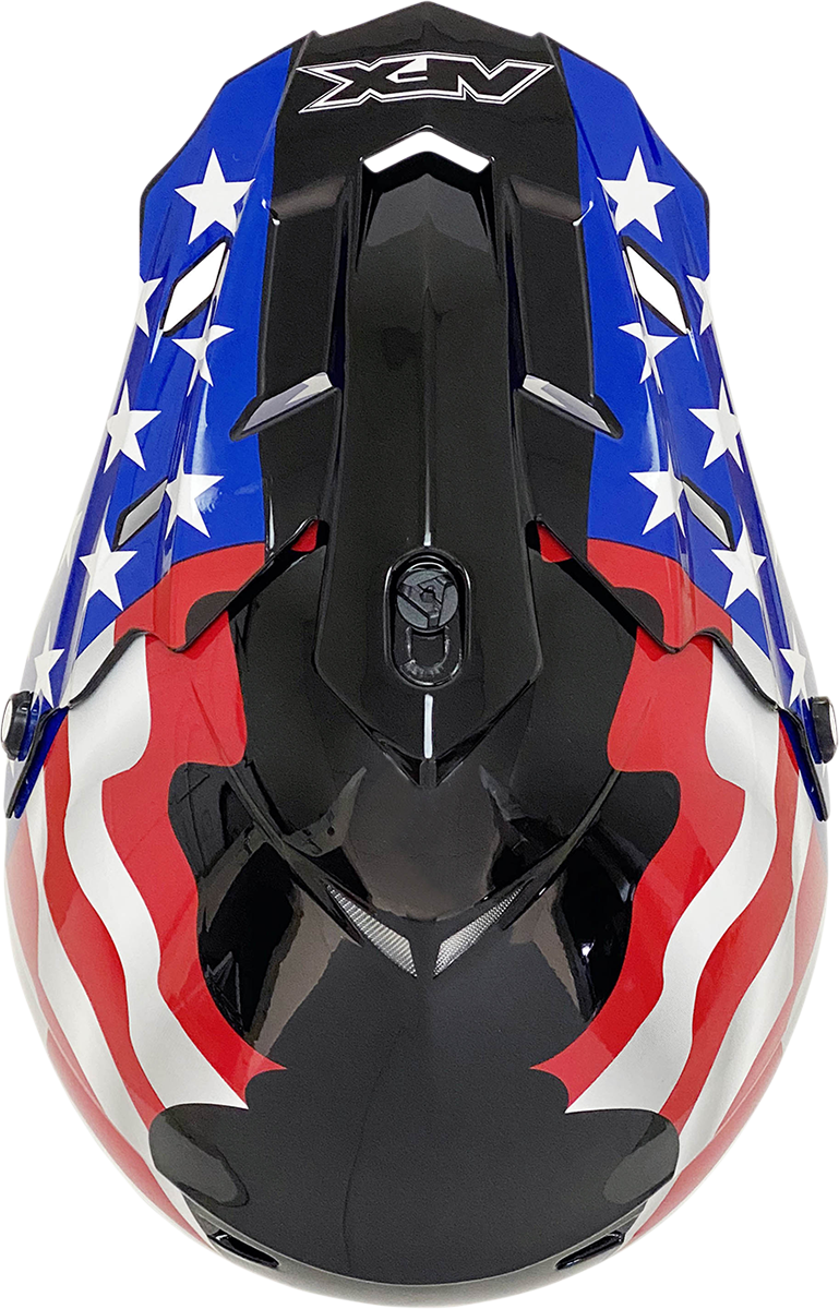 Black AFX FX-17 helmet with flag design in 4XL size, featuring a sleek helmet shape and bold graphic on the surface.
