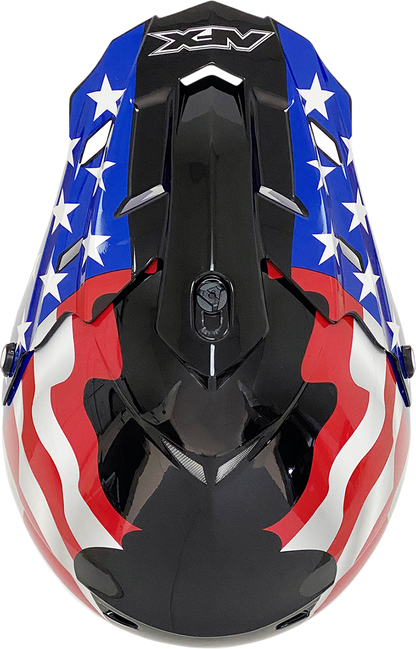 Black AFX FX-17 helmet with flag design in 4XL size, featuring a sleek helmet shape and bold graphic on the surface.