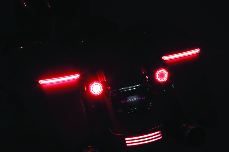 Kuryakyn Tracer LED rear turn signal inserts with red smoke lens for Harley Davidson FLHX and FLTRX models