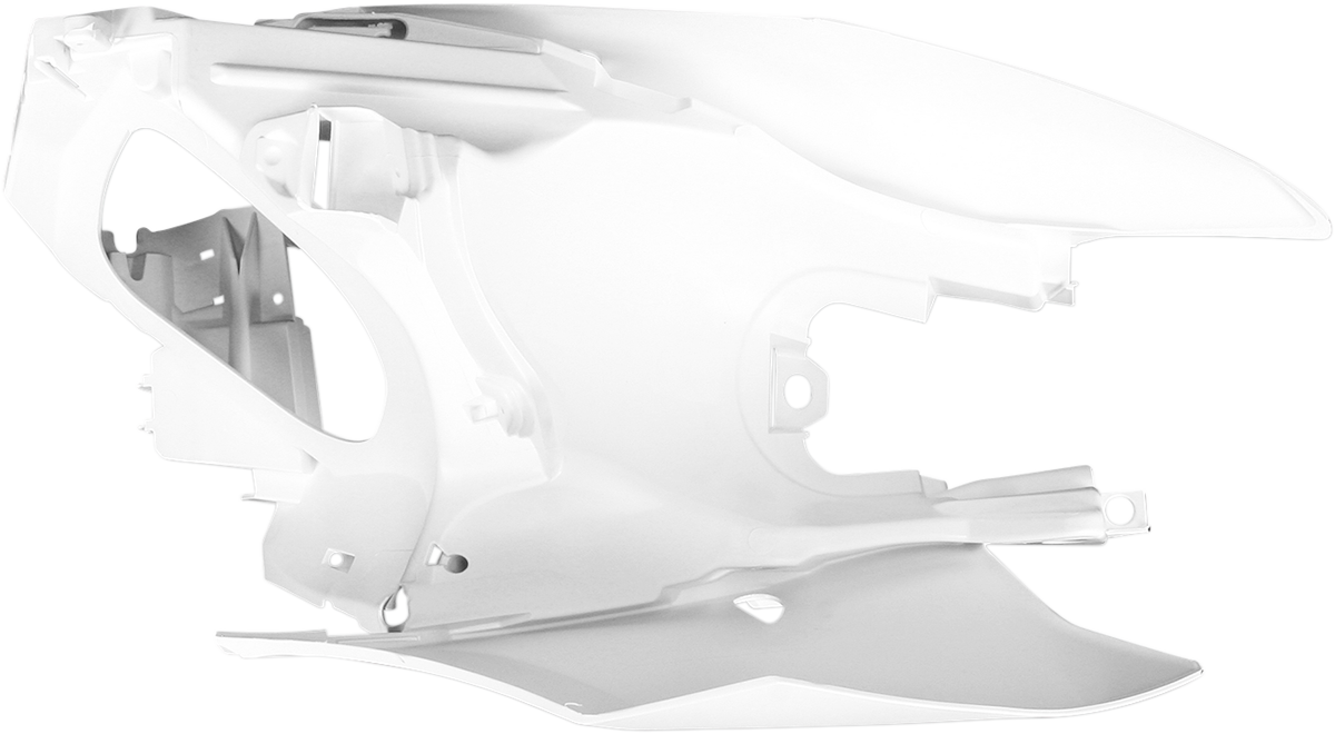 A set of white Acerbis side panels for motorcycle body, designed to fit specific models, displayed on a plain background.