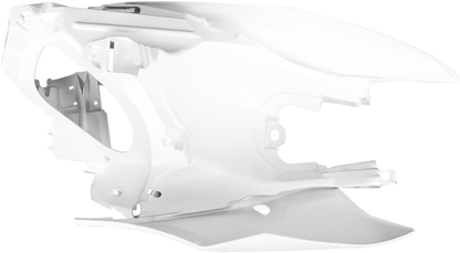 A set of white Acerbis side panels for motorcycle body, designed to fit specific models, displayed on a plain background.