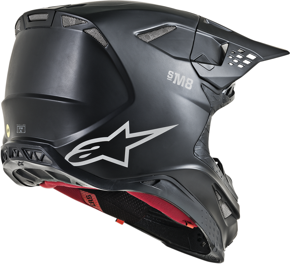 Alpinestars Supertech M8 helmet in matte black with MIPS protection, small size, designed for motorcycle racing safety.