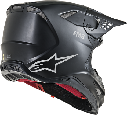 Alpinestars Supertech M8 helmet in matte black with MIPS protection, small size, designed for motorcycle racing safety.