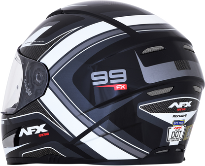 Black and white AFX FX-99 recurve helmet in XL size, featuring a sleek aerodynamic design and adjustable strap.