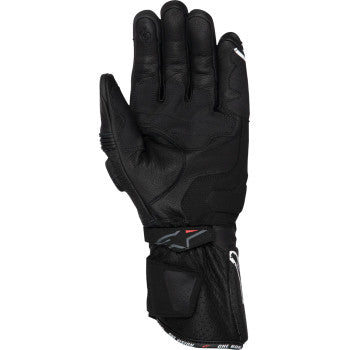 Alpinestars SP-3 motorcycle gloves in black, size medium, showing the textured leather exterior and protective padding.