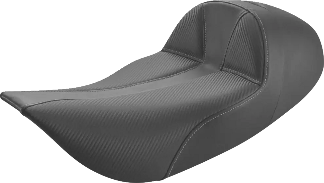 Black SADDLEMEN Dominator Solo Seat with gray stitching, extended reach, stitched design for FLHR/FLHX motorcycles 97-07.
