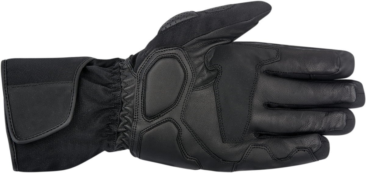 Black Alpinestars Apex Drystar® motorcycle gloves in small size, showing reinforced palms and secure wrist closure.