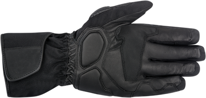 Black Alpinestars Apex Drystar® motorcycle gloves in small size, showing reinforced palms and secure wrist closure.