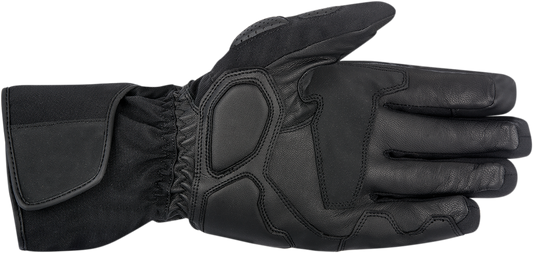 Black Alpinestars Apex Drystar® motorcycle gloves in small size, showing reinforced palms and secure wrist closure.