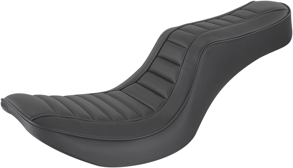 SADDLEMEN Hog Killers Seat for FXR motorcycle, black leather seat with detailed stitching, designed for comfort and style.